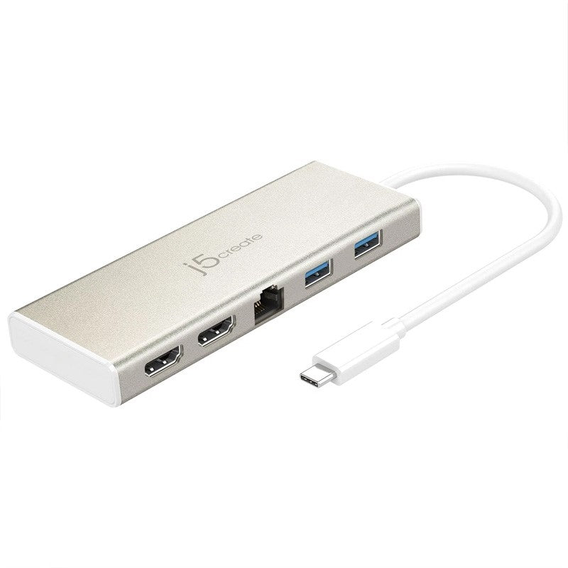 j5create JCD381 USB Type-C Dual HDMI Mini Dock-Ethernet/ USB 3.1 HUB / PD2.0, includes 2x HDMI ports and 3x USB ports - Metallic Champagne j5create JCD381 USB Type-C Dual HDMI Mini Dock-Ethernet/ USB 3.1 HUB / PD2.0, includes 2x HDMI ports and 3x USB ports - Metallic Champagne